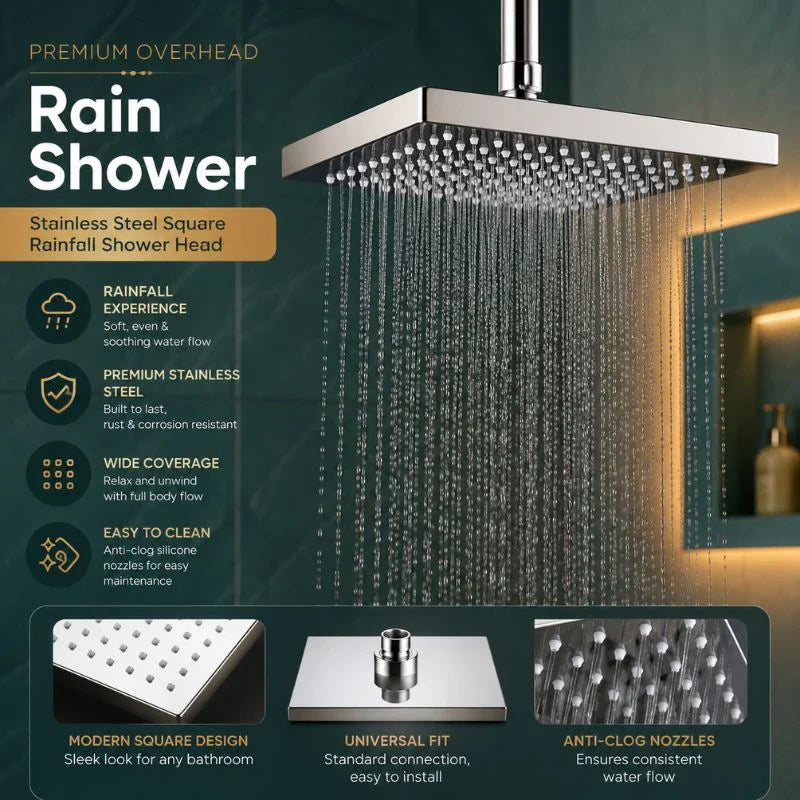 Stainless Steel 304 Overhead Rain Shower 8x8 in